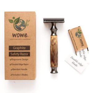 Wowe - Double Edged Safety Razor with Long Natural Bamboo Wood Handle
